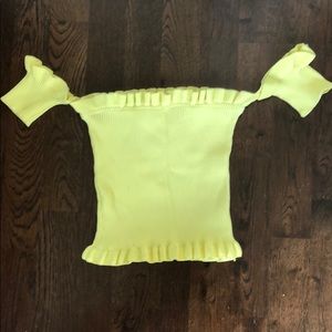Lemon yellow off the shoulder ruffle top Medium